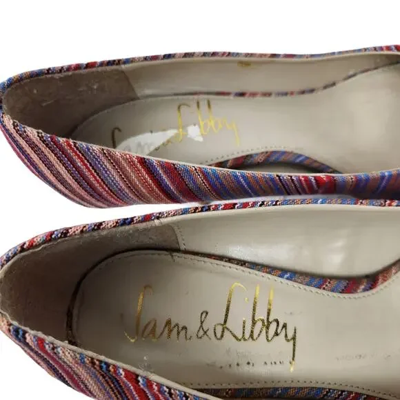 Sam & Libby Pumps Sz 9 Peeptoe Striped Colorful Pump Heels - Picture 12 of 12